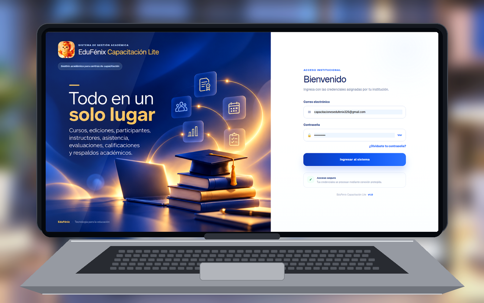 Pantalla de acceso de EduFénix Capacitación Lite